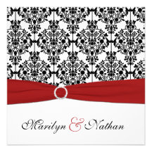 Red, White, and Black Damask Wedding Invitation