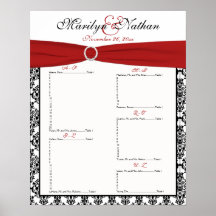 Red, White, and Black Reception Seating Chart Posters