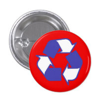 Red White and Blue recycle logo button