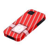 Red, White and Pink Striped Monogram Design Vibe iPhone 4 Case