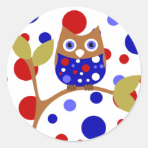 Red, White and Who Owl! Round Sticker