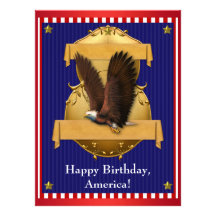 Red White Blue Bald Eagle Patriotic 4th of July Personalised Invites