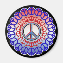 RED WHITE & BLUE PEACE WHEEL MAGNET