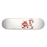 Red White Cherry Blossoms Owl Skateboard