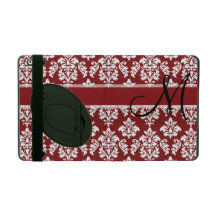 Red White Damask, Your Monogram Black