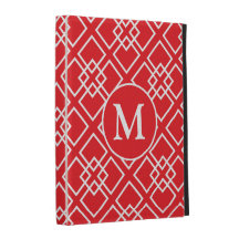 Red White Geometric Monogram Pattern iPad Folio Case