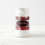Red & White Geometric Quilted Look Monogram Coffee Mugs