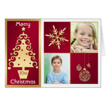 Red, White, Gold Christmas Tree Christmas Card