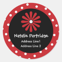 Red & White Polka Dot Address Labels Round Sticker