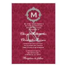 Red White Silver Vintage Monogram Wedding V012 Personalised Invites