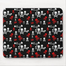 Red & White Skull & Crossbones Black Mouse Pad