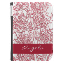 Red winter tree branches - oriental style case for kindle