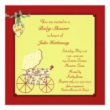 Red Yellow Baby Buggy Baby Shower Invite