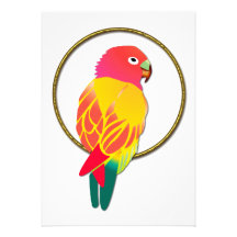Red & Yellow Tropical Parrot in Gold Ring Personalised Invites