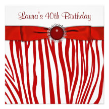 Red Zebra 40th Birthday Party Invitation