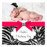 Red Zebra Baby Girl Photo Christening Personalized Invitation