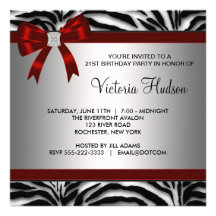 Red Zebra Birthday Party Invitation Template