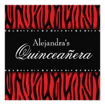 Red Zebra Diamonds Quinceanera Personalised Invitations