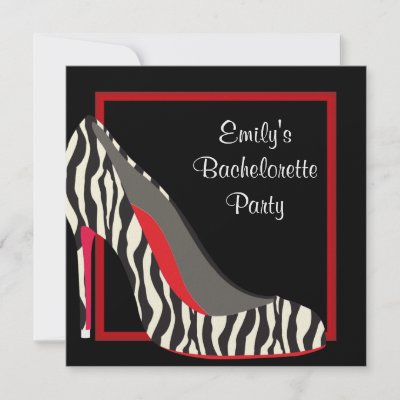 Cheap  High Heel Shoes on Red Zebra High Heel Shoes Bachelorette Party Custom Invitations By
