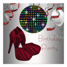Red Zebra High Heel Shoes Disco Birthday Party Custom Invite