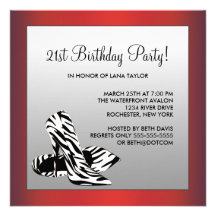Red Zebra High Heels Womans Birthday Party Invitation