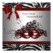 Red Zebra Sweet 16 Masquerade Party Custom Invite