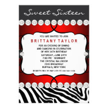 Red Zebra Sweet Sixteen Birthday Party Personalized Invitation