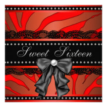 Red Zebra Sweet Sixteen Birthday Party Custom Invite
