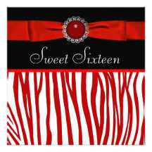 Red Zebra Sweet Sixteen Birthday Party Announcement