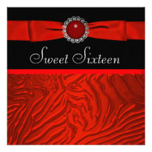 Red Zebra Sweet Sixteen Birthday Party Custom Invitation