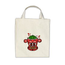 Red zombie monkey tote bags