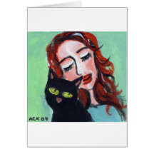 Redhead with black cat love card