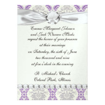 regal purple grey and cream damask design personalized invitation