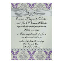 regal purple grey and cream damask design personalized invite