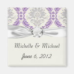 regal purple grey and cream damask design magnet