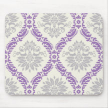 regal purple grey and cream damask design mousemats