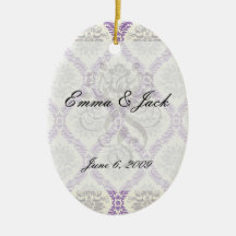 regal purple grey and cream damask design christmas tree ornaments
