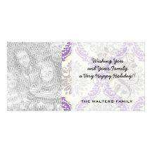 regal purple grey and cream damask design personalised photo card