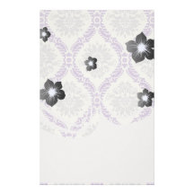 regal purple grey and cream damask design customized stationery
