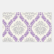 regal purple grey and cream damask design rectangular stickers