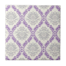 regal purple grey and cream damask design tile