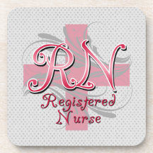 Registered Nurse, Pink Cross Swirls Beverage Coasters
