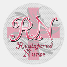 Registered Nurse, Pink Cross Swirls Round Stickers