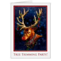 Reindeer Tree Trimming Party Custom Invitation Card