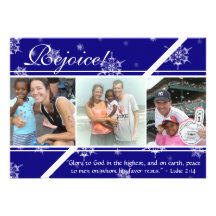 Rejoice! 2 Sided Blue Snowflake Photo Card Custom Announcement