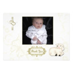 Religious Lamb, Cross, Tan Floral Photo Card Custom Invites