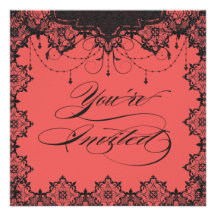 Resplendent Romance Lace Coral Invitation