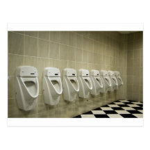 restroom interior with urinal row post cards