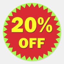 RETAIL BADGE - 20% OFF ROUND STICKERS
