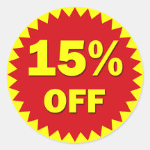 RETAIL SALE BADGE - 15% OFF ROUND STICKER